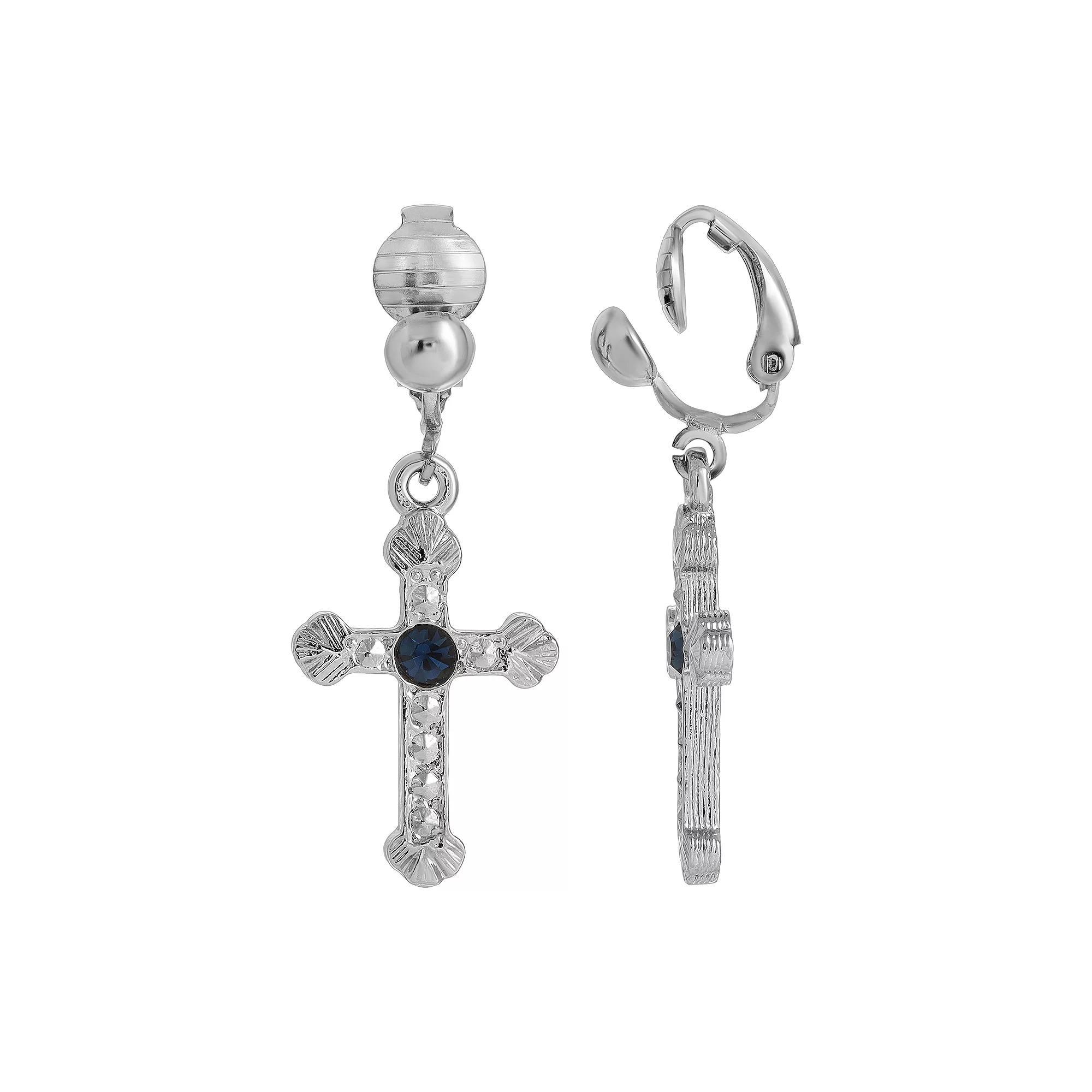 Symbols of Faith Cross Clip Earrings, Womens, Blue Product Image