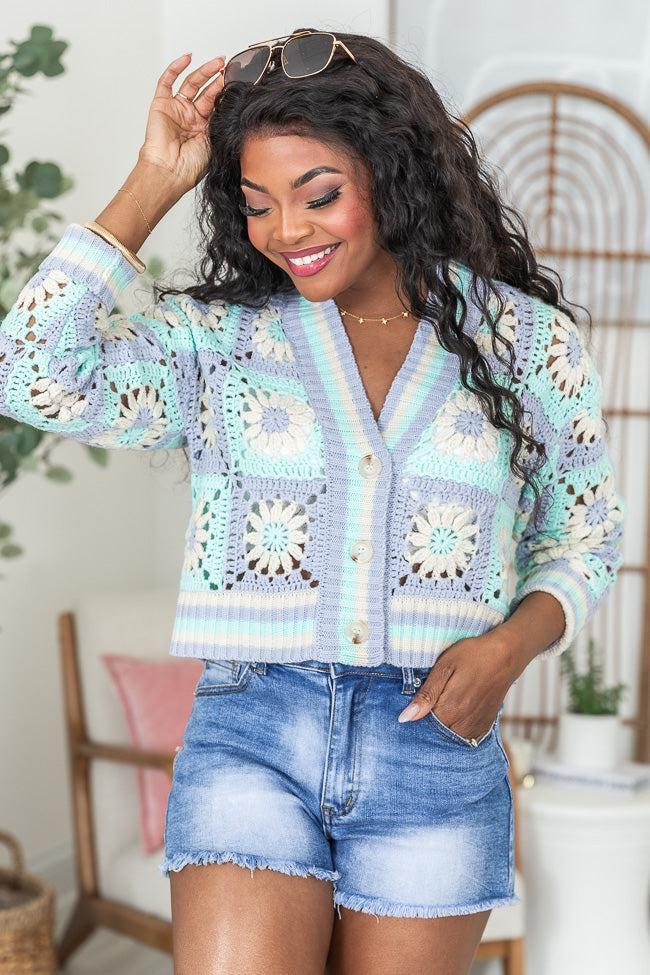 All The Time Blue and Purple Crochet Cardigan SALE Product Image