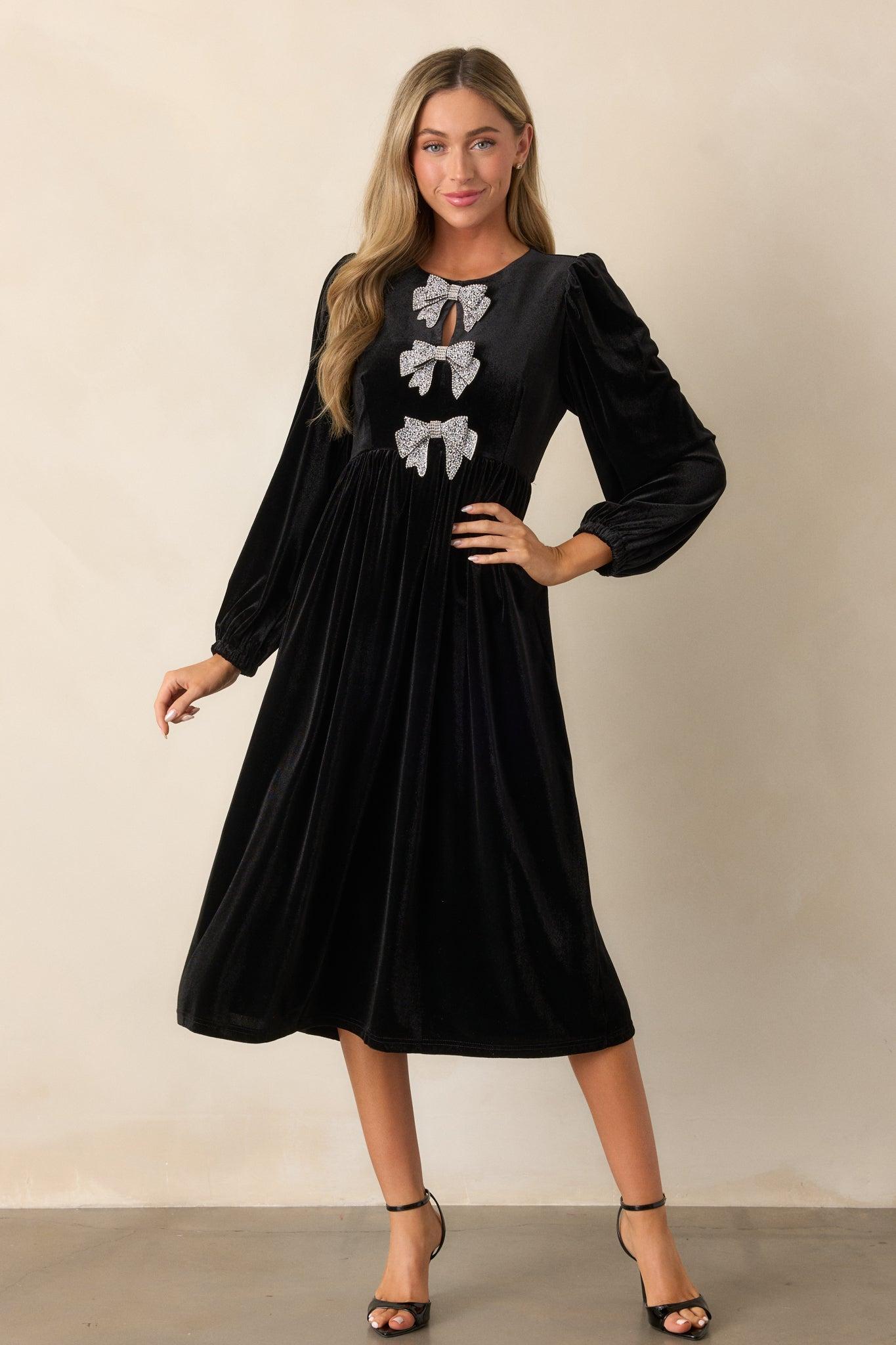 Moments To Treasure Black Velvet Midi Dress Product Image