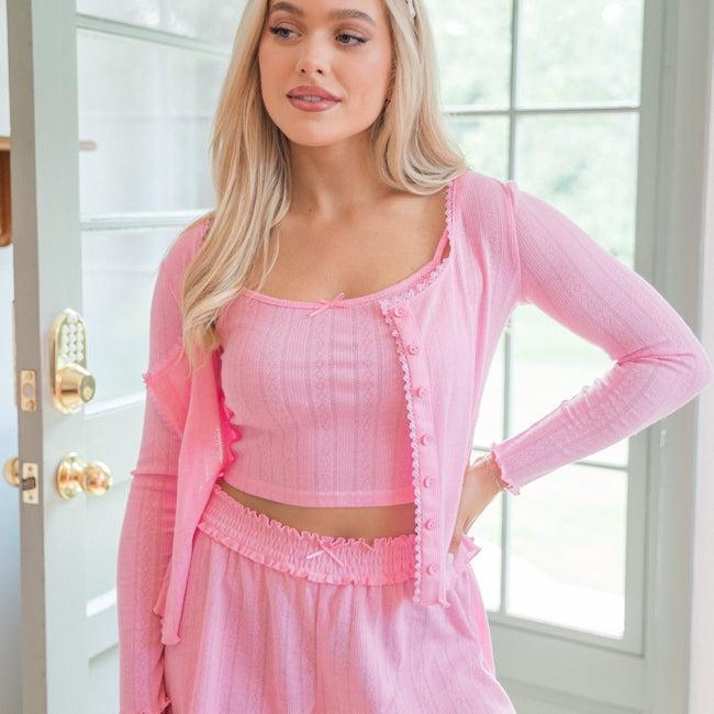 At This Time Pink Pointelle Lounge Cami and Cardigan FINAL SALE Product Image