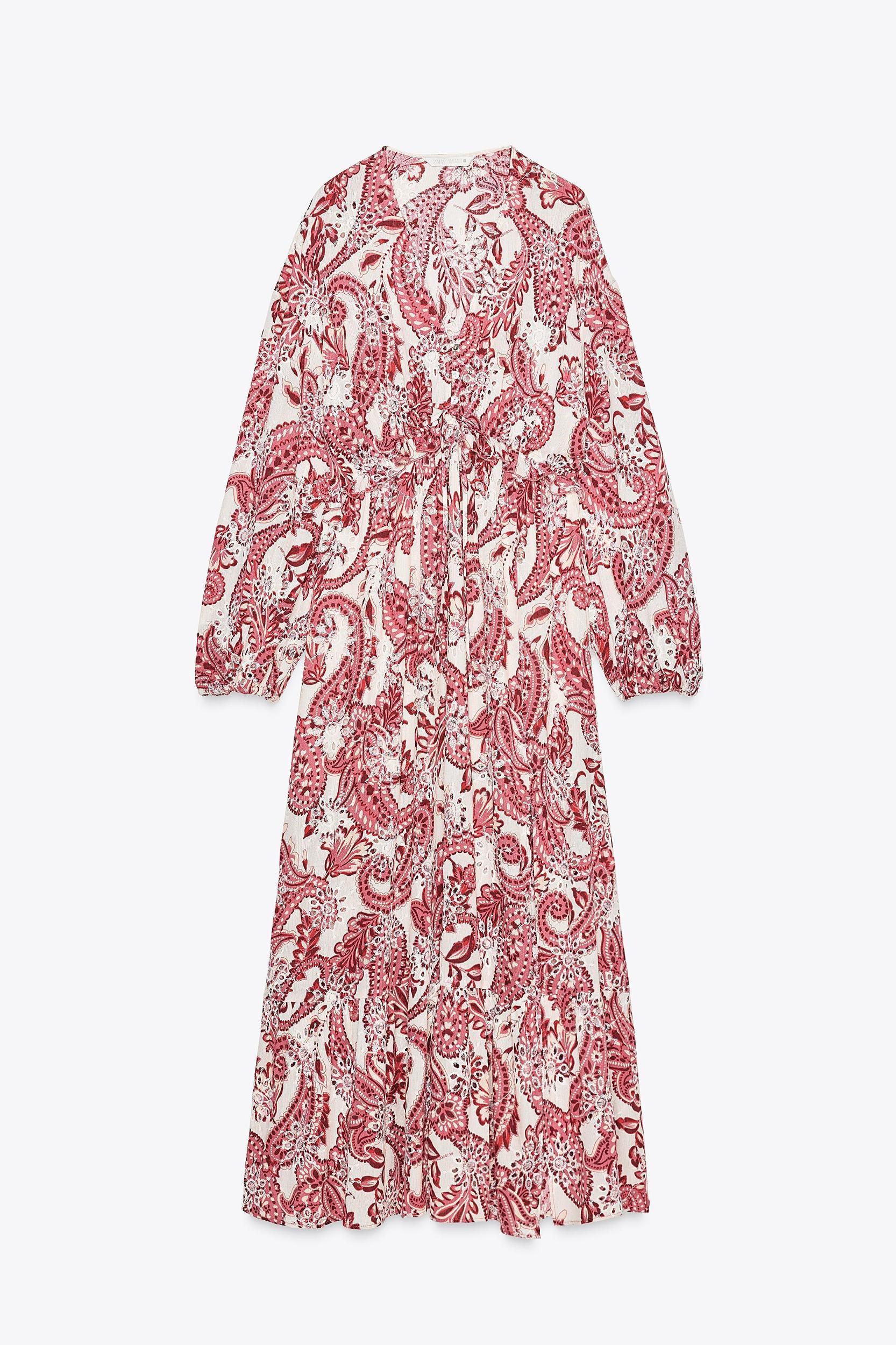 PRINTED MIDI DRESS WITH EMBROIDERED EYELETS Product Image