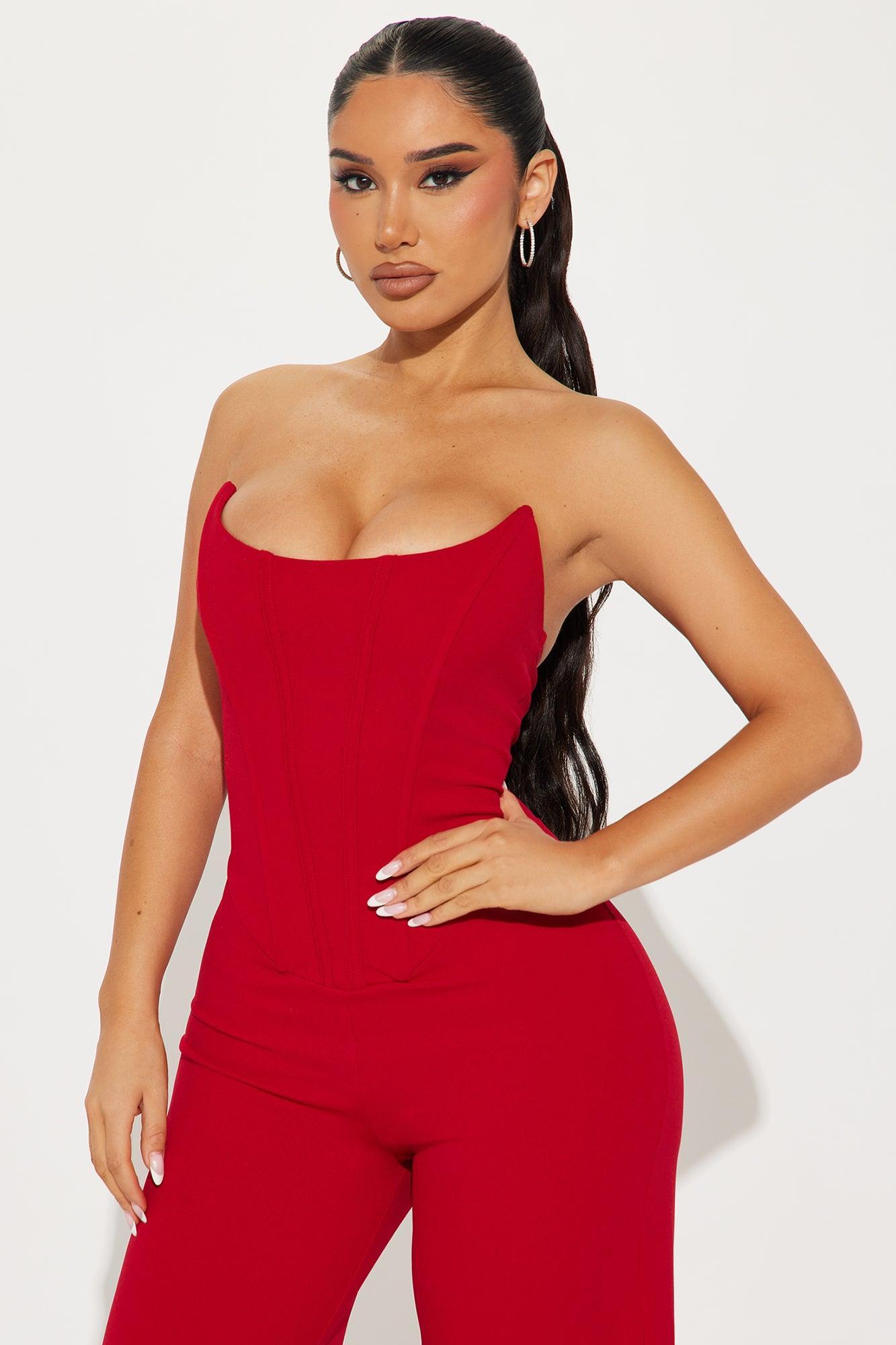 Wendy Crepe Wide Leg Jumpsuit - Red Product Image