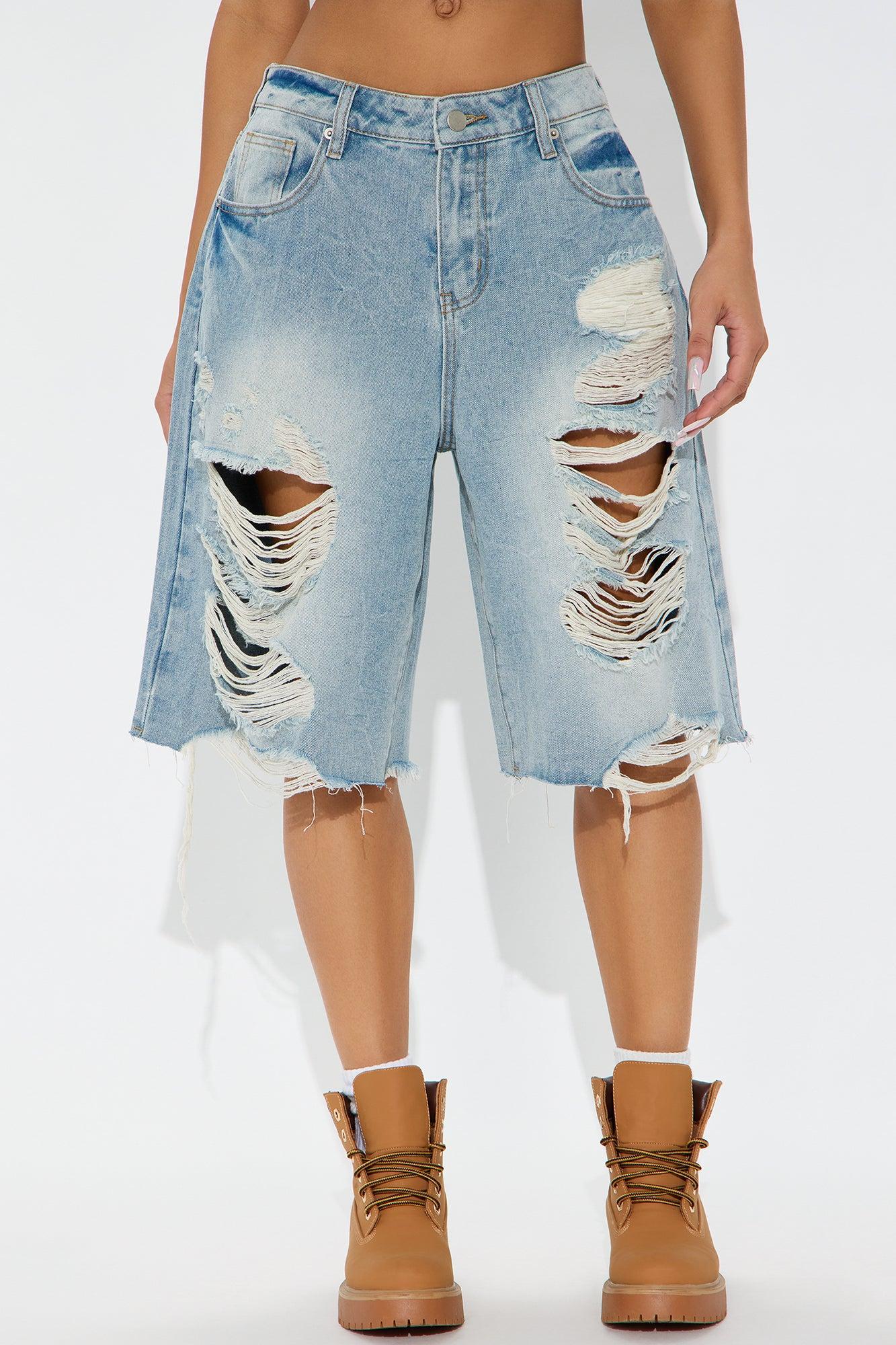 Watch Me Go Ripped Denim Shorts - Vintage Wash Product Image