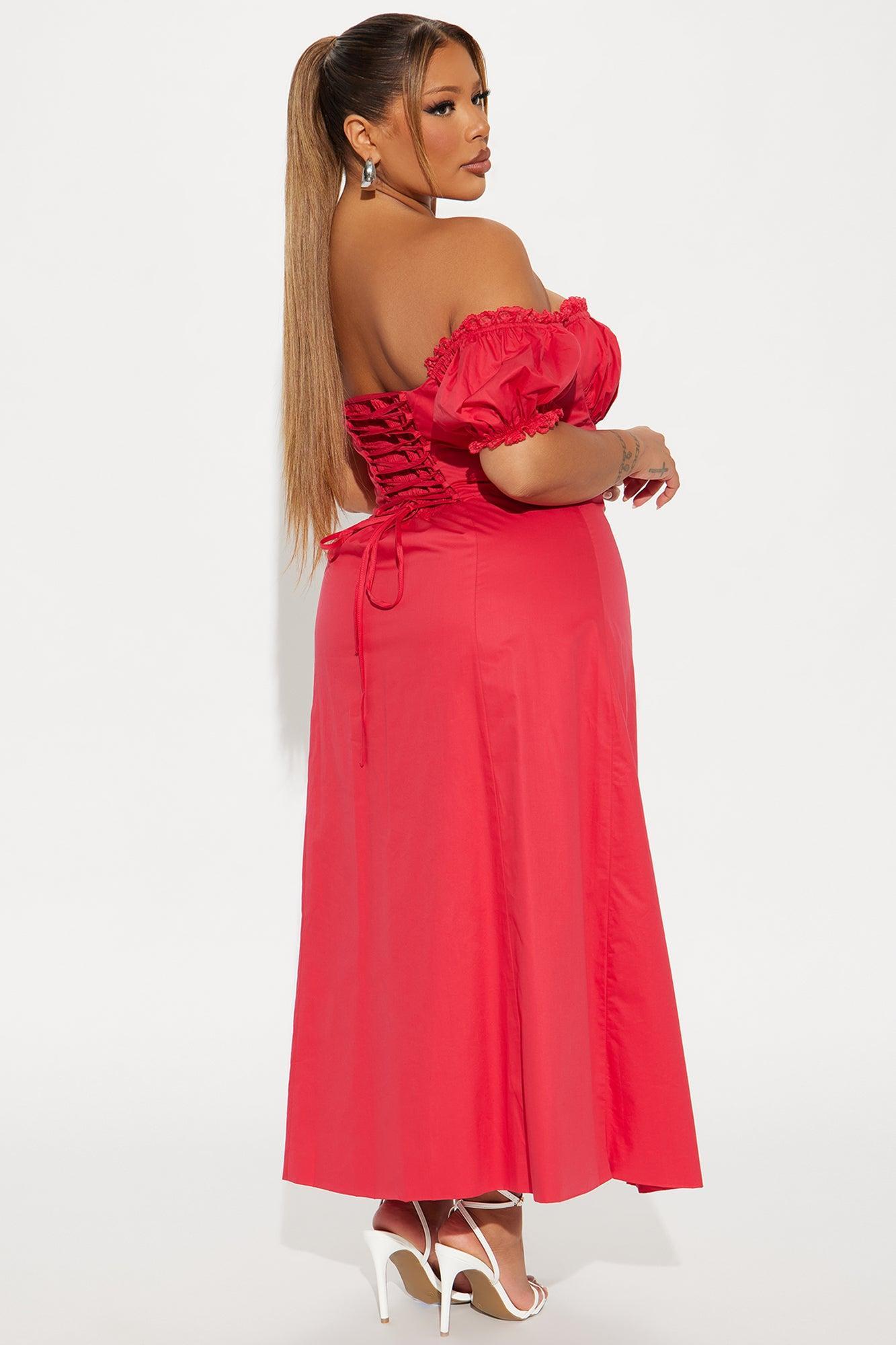 Eleanor Milkmaid Midi Dress - Red Product Image