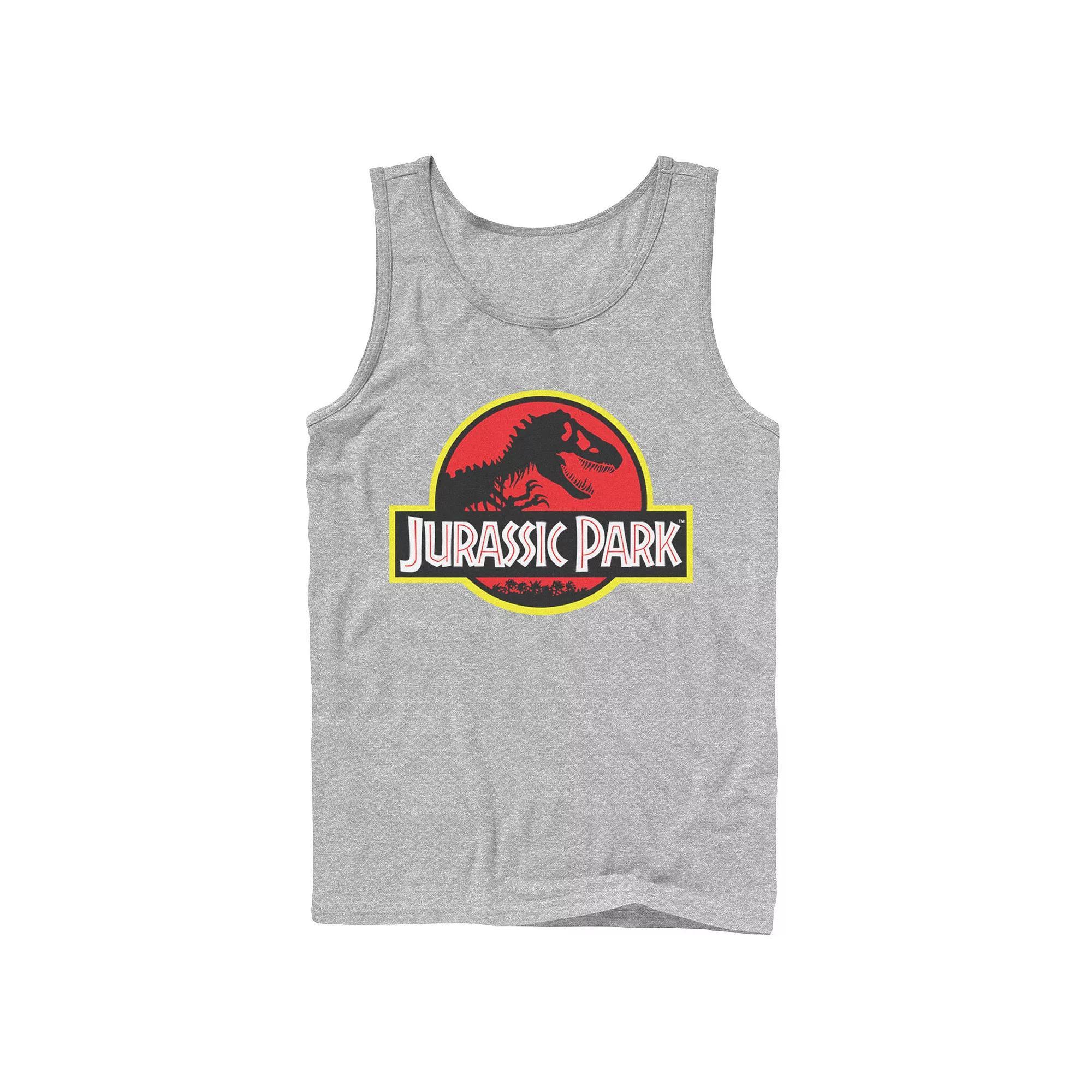 Men's Jurassic Park Red & Yellow Outline Logo Graphic Tank Top, Size: Large, Athletic Grey Product Image