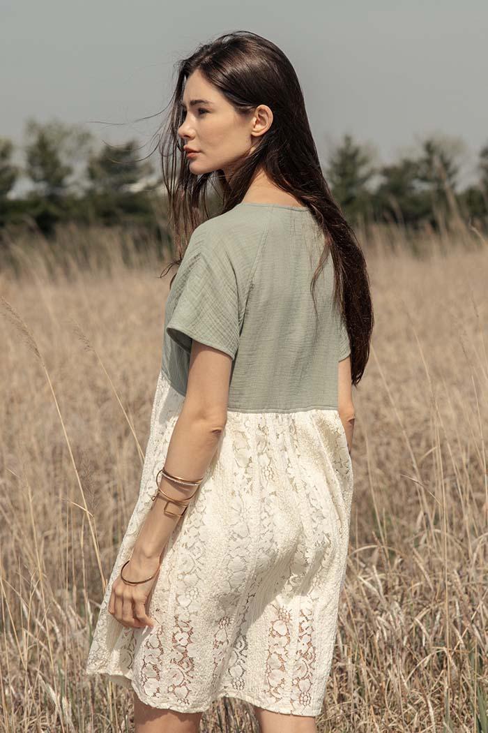 V Neck Color Block Mini Lace Dress Product Image