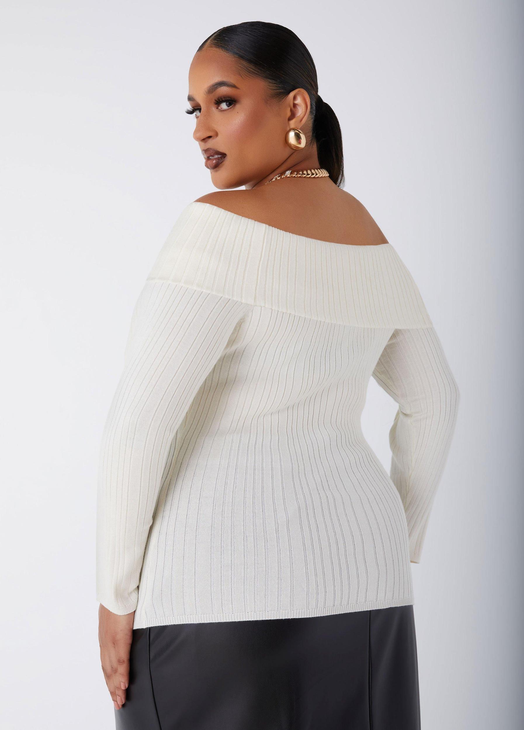 Plus Size Off The Shoulder Ribbed Sweater Ashley Stewart Product Image