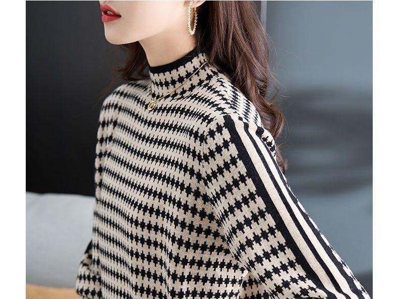 Long-Sleeve Mock Neck Two Tone Sweater Product Image