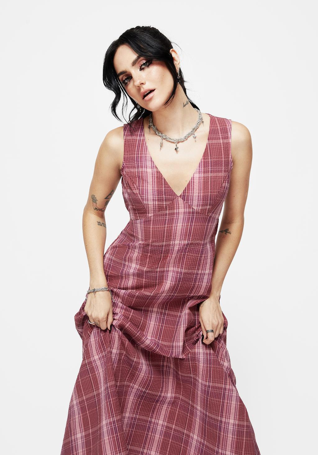 Zorina Cotton Check Midaxi Dress Product Image
