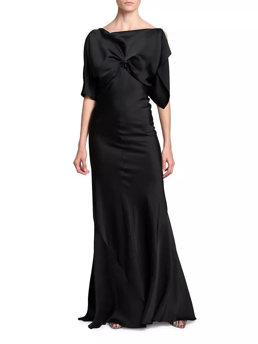 Gathered Satin Cap-Sleeve Gown Product Image
