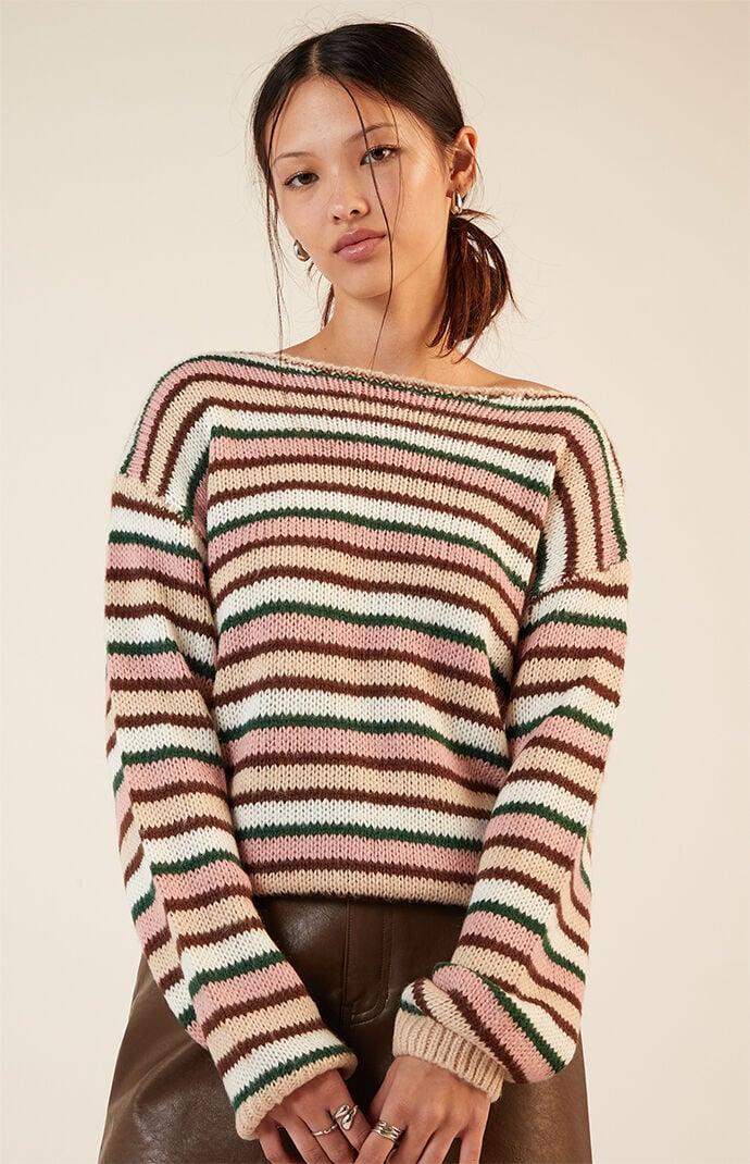 Women's Boat Neck Striped Sweater - Product Image