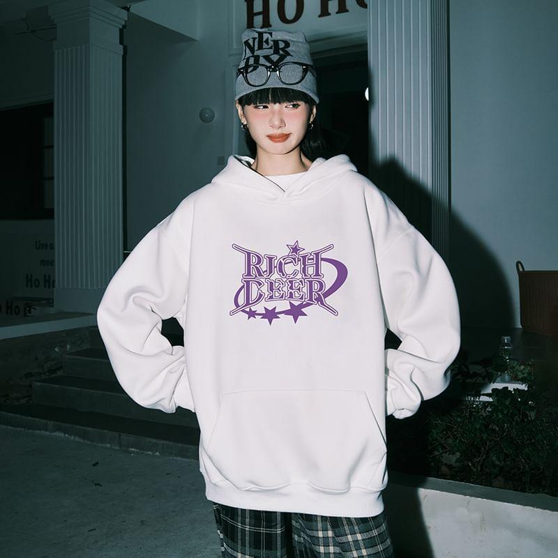 Couple Matching Round Neck Drop Shoulder Lettering Oversized Hoodie Product Image