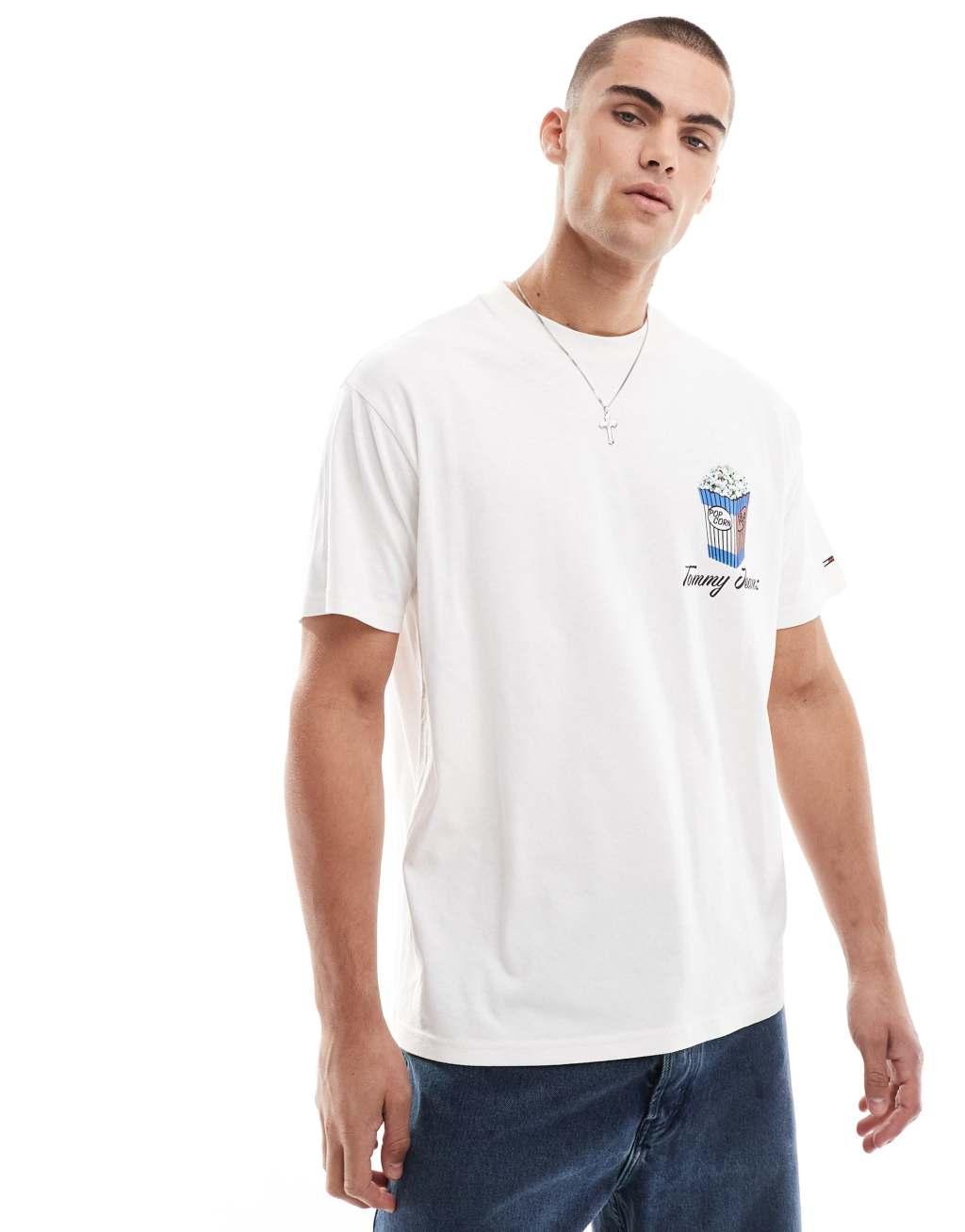 Tommy Jeans popcorn back print graphic t-shirt in off white Product Image
