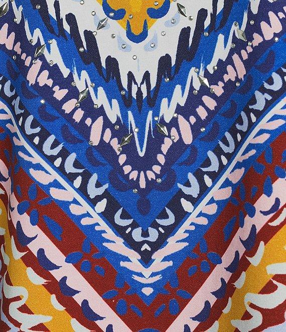 Allison Daley Indigo Boho Stripe Print 3/4 Sleeve V-Neck Knit Top Product Image