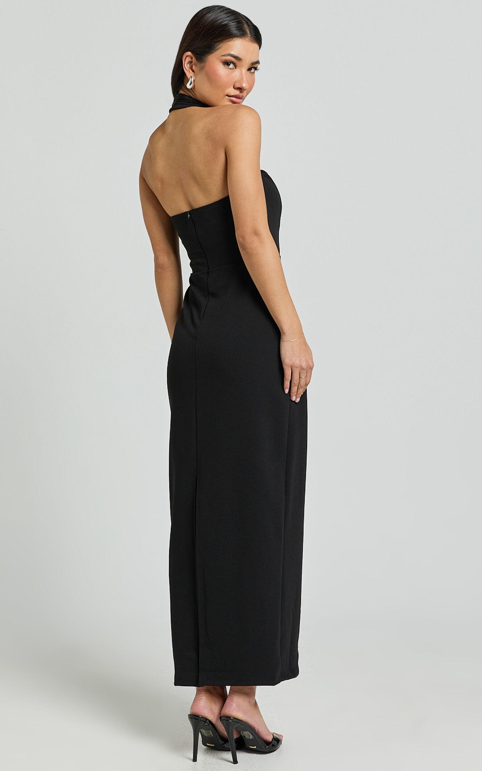 Salome Midi Dress - Halter Neck Column Dress in Black Product Image