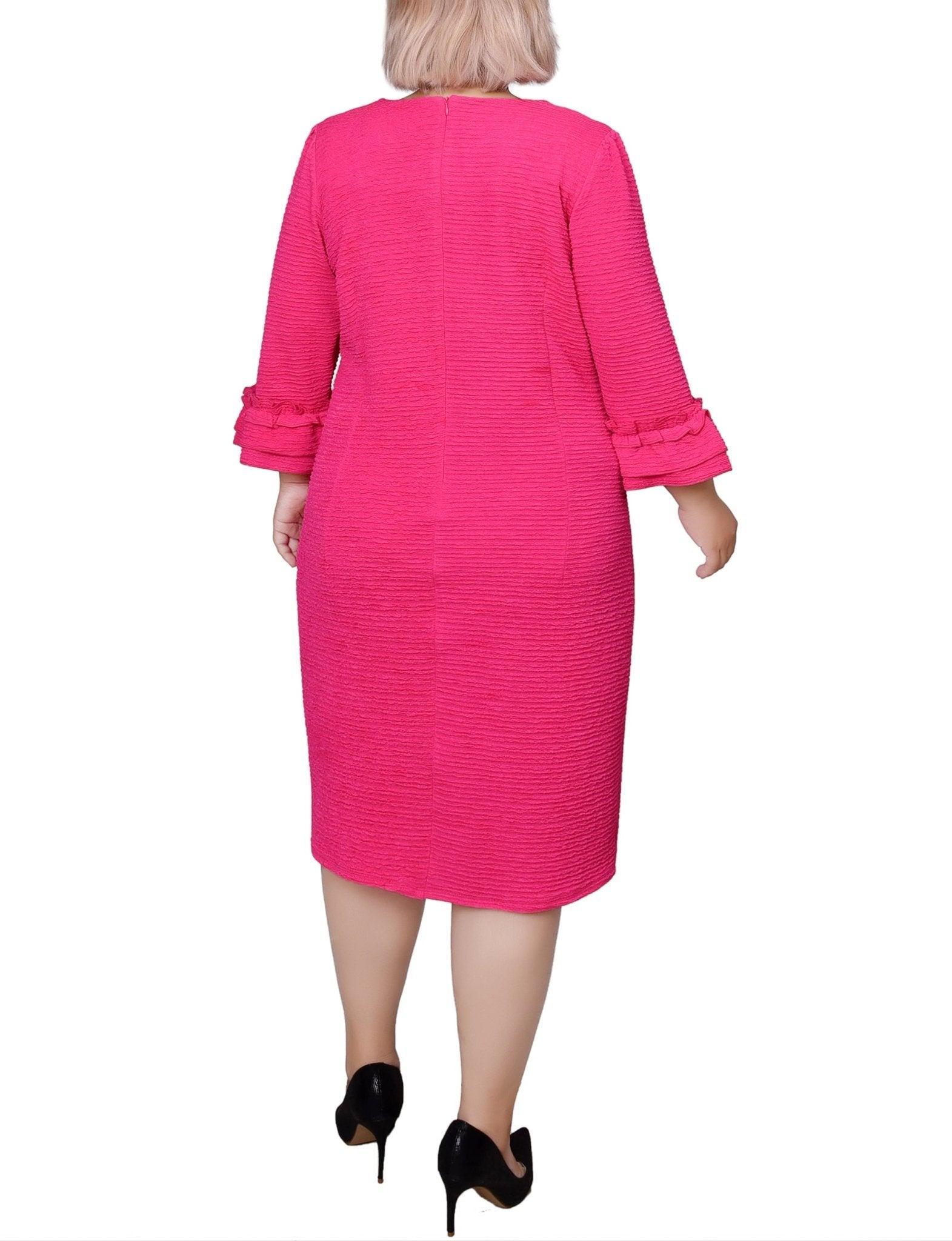 Havana Pink 3/4 Sleeve Textured Knit Dress - Plus Product Image