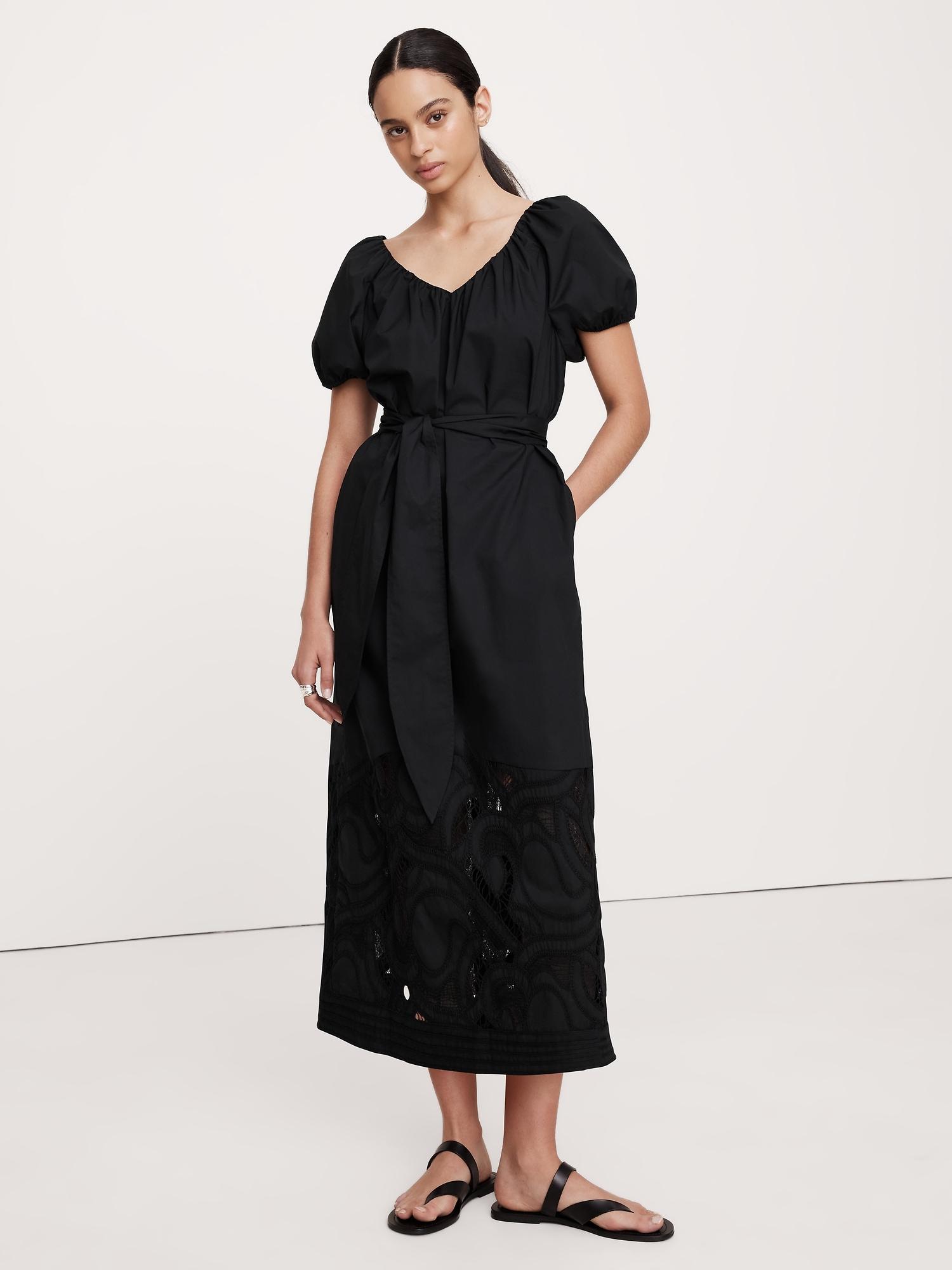 Embroidered Cotton Poplin Ruched Dress Product Image