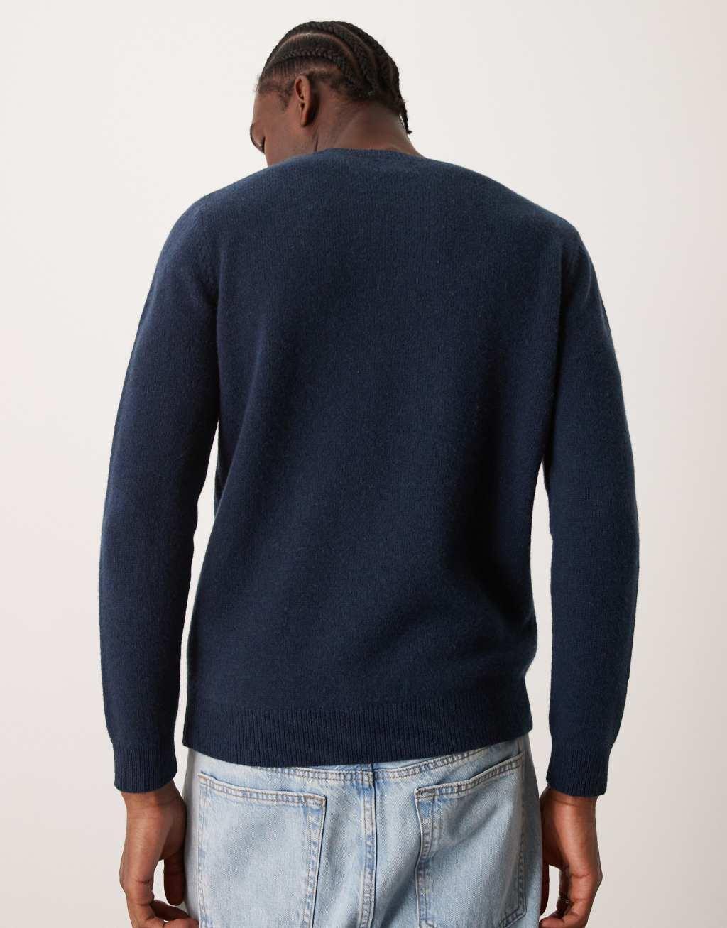 ASOS DESIGN lambswool crew neck sweater in navy Product Image