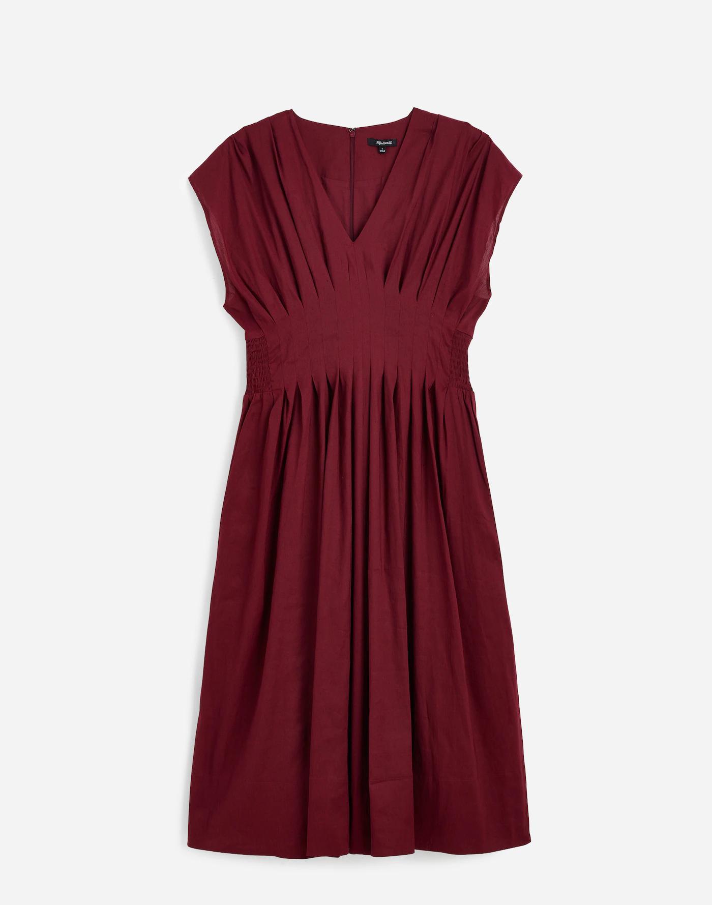 Pleated V-Neck Midi Dress Product Image