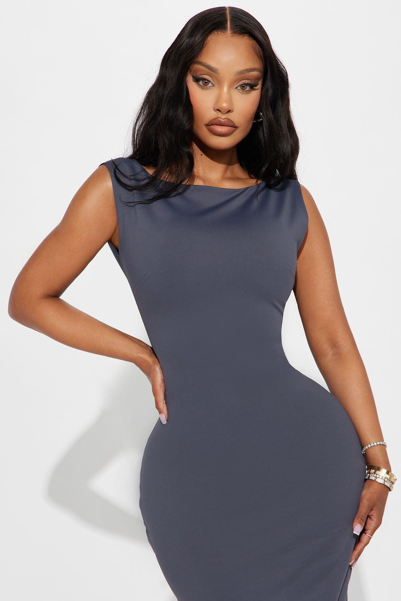 Hidden Gem Sculpt Midi Dress - Slate Grey Product Image
