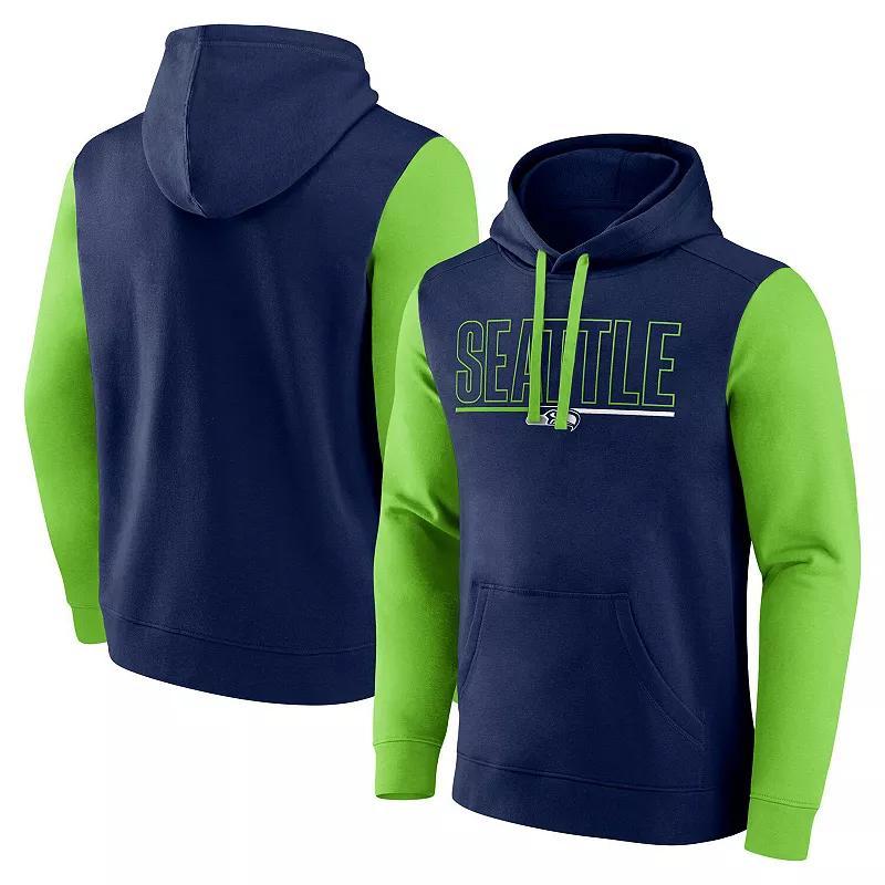 Mens Fanatics College Navy/Neon Green Seattle Seahawks Outline Pullover Hoodie Product Image
