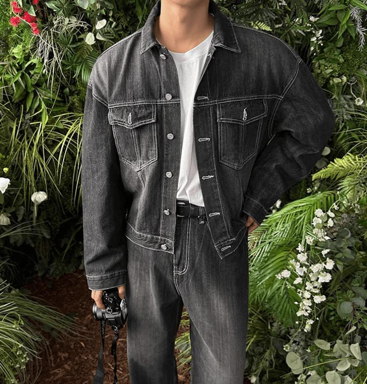 RT No. 11429 BLACK DENIM JK & BOTTOM JEANS Product Image