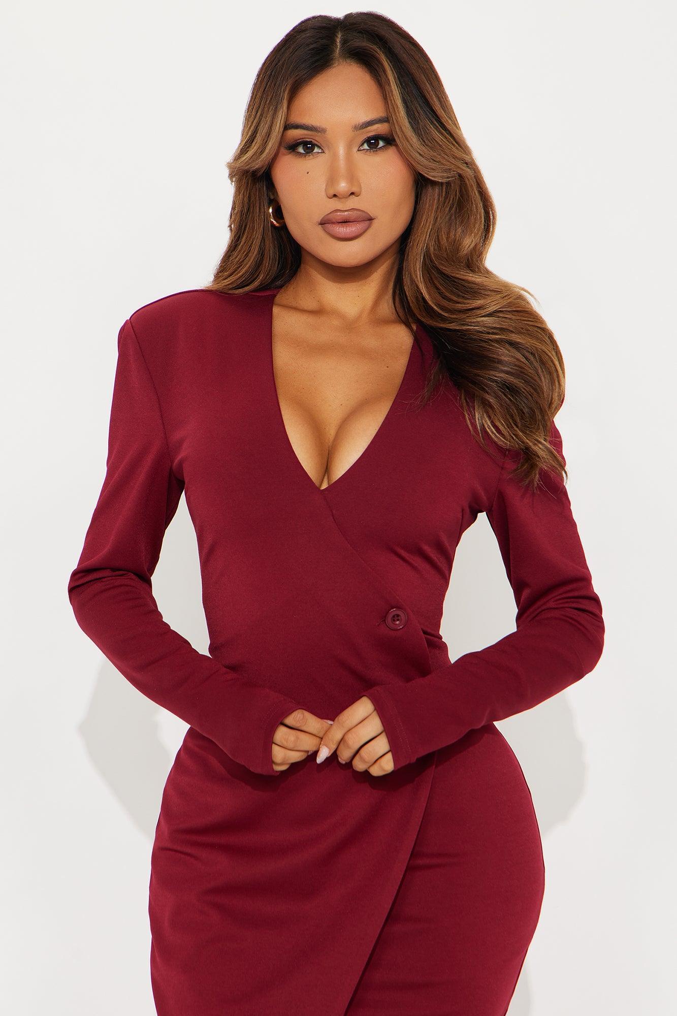 Myla Long Sleeve Midi Dress - Red Product Image