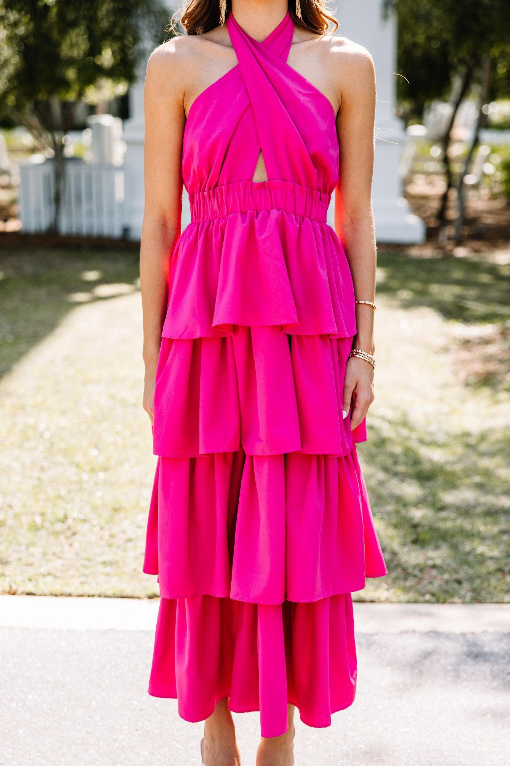 Meant To Be Fuchsia Pink Ruffled Maxi Dress Female Product Image