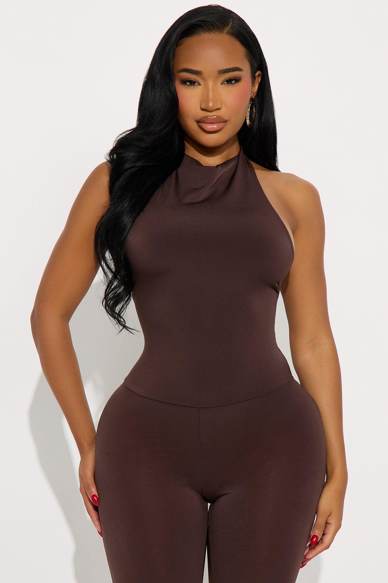 Jacqueline Mesh Backless Capri Jumpsuit - Brown Product Image