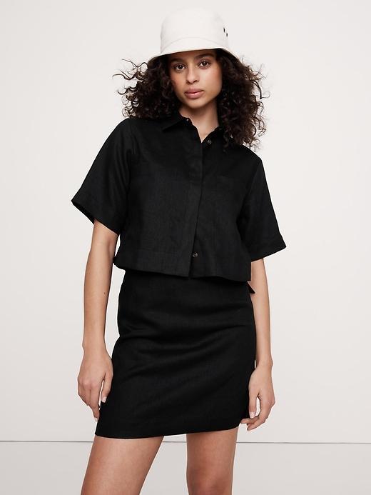 Boxy Linen Cropped Shirt Product Image