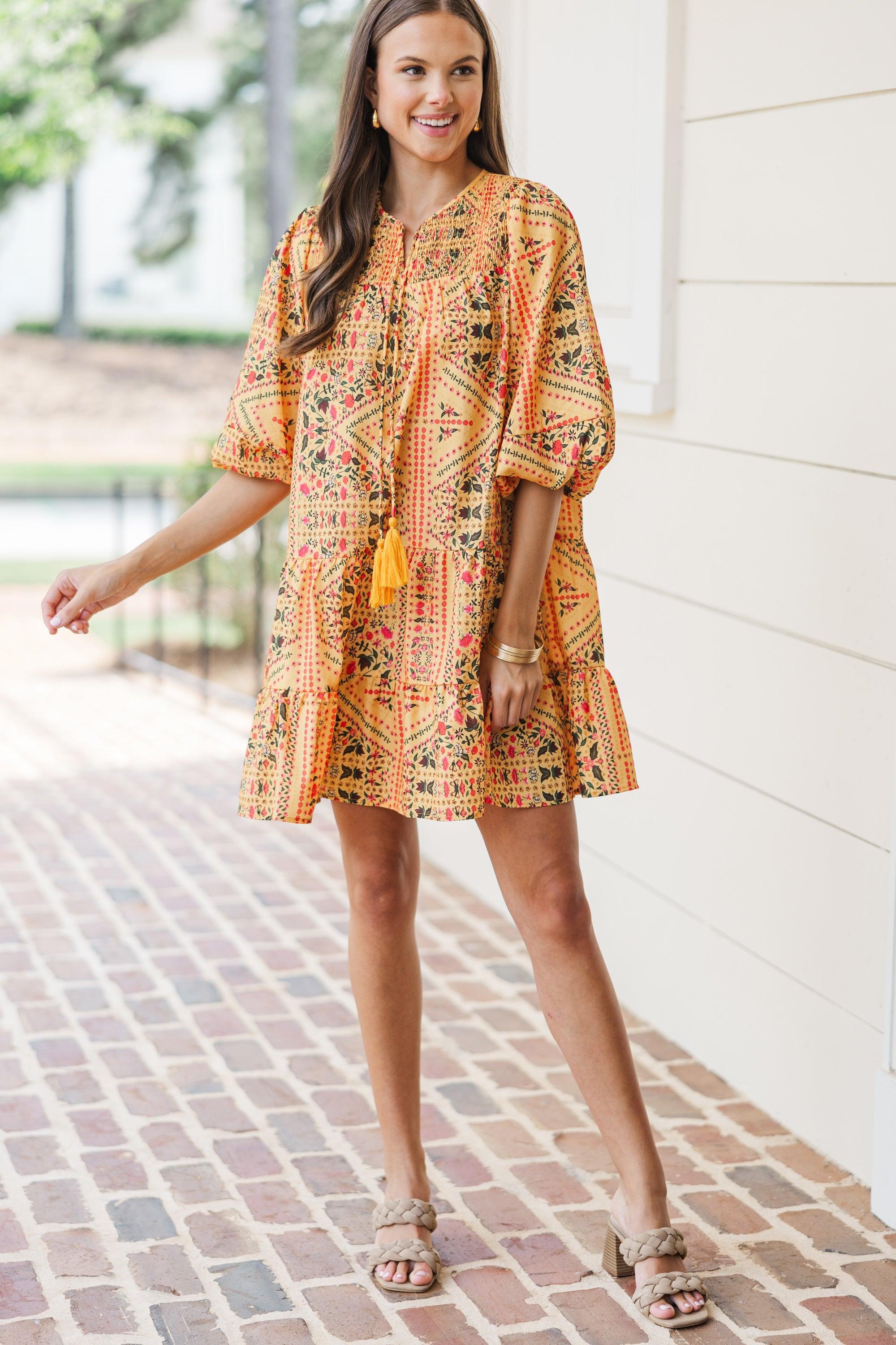 Steady As She Goes Yellow Floral Babydoll Dress Female Product Image