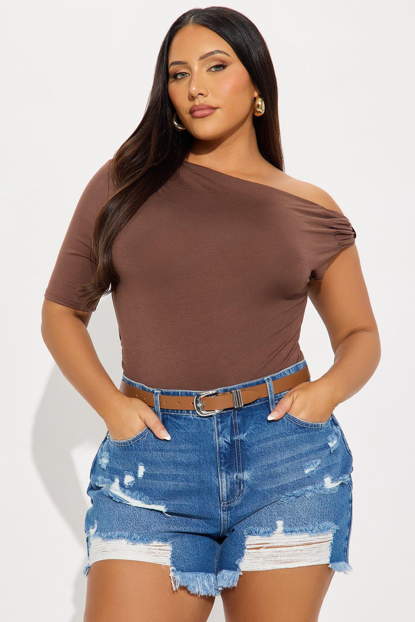 Maris Ruched Off Shoulder Bodysuit - Chocolate Product Image