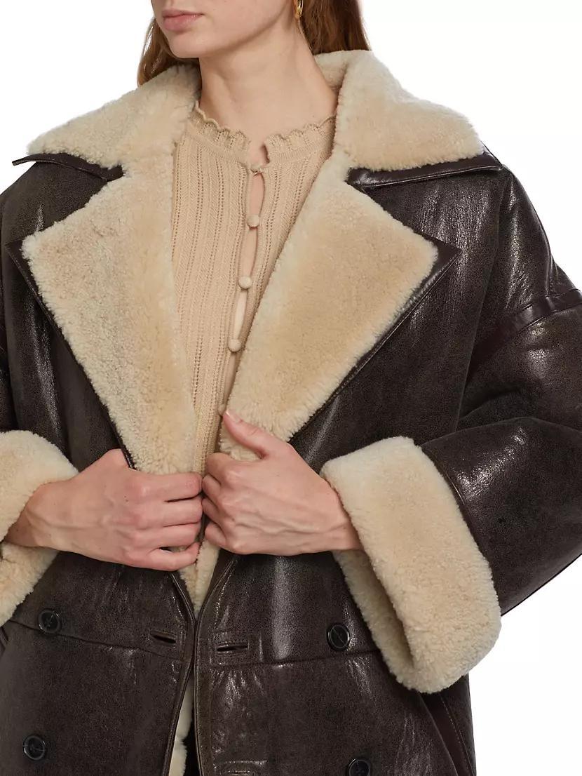 Shearling-Trimmed Leather Cocoon Coat Product Image