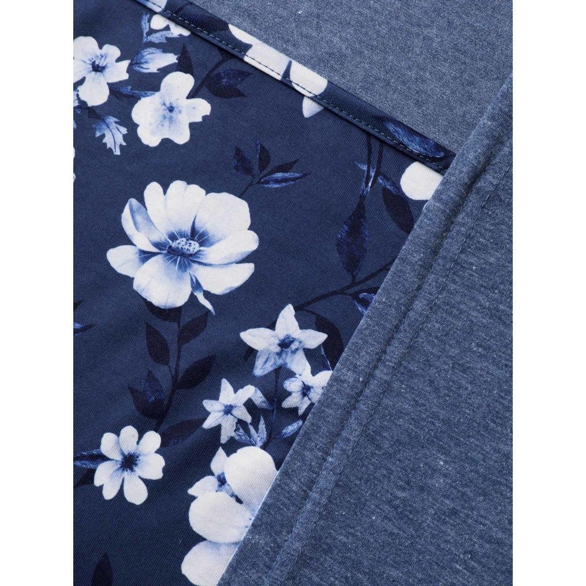 Plus Size 2-In-1 Square Neck Floral Dress DarkBlue Women Casual Patchwork Knit Dresses Bloomchic 26/4X Product Image