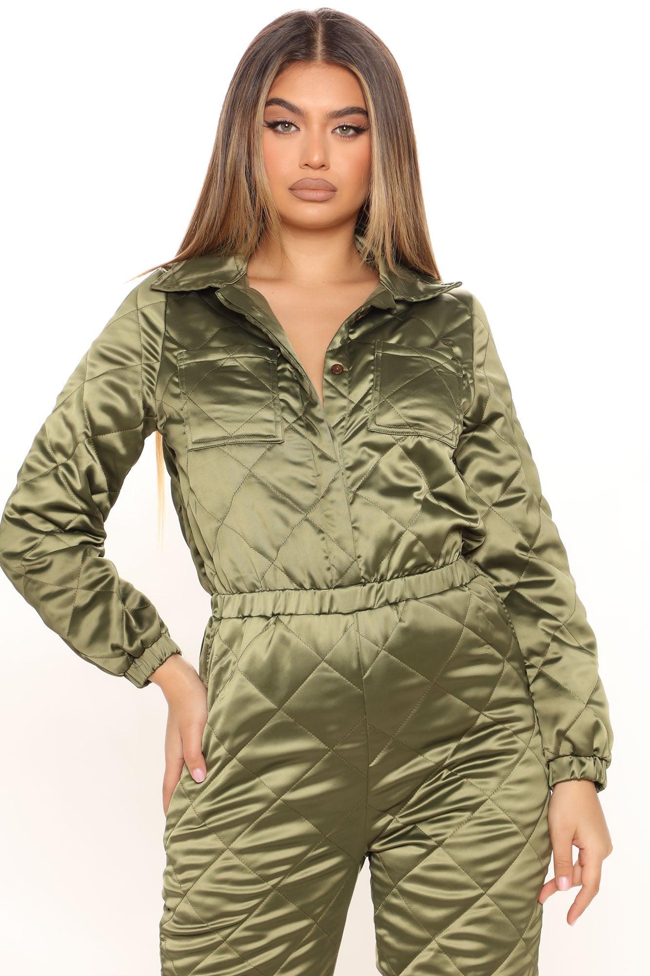 Smooth Moves Satin Jumpsuit - Olive Product Image