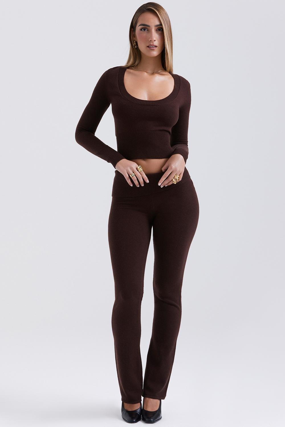 Ama Chocolate Cashmere Blend Trousers Product Image