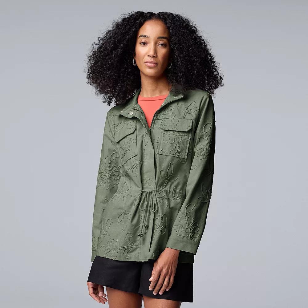 Petite Simply Vera Vera Wang Embroidered Utility Jacket, Women's, Size: XS Petite, Army Bottle Product Image