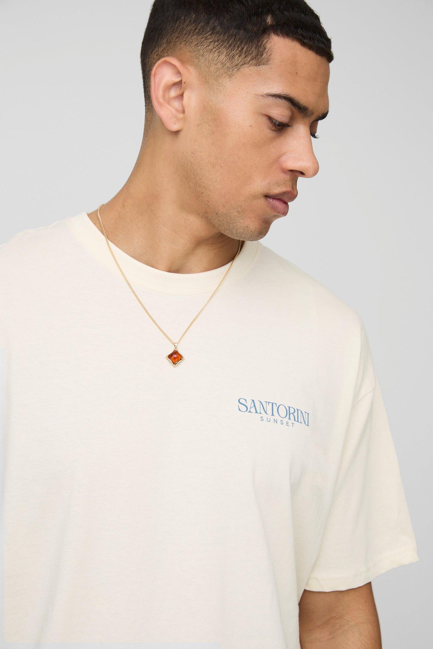 Oversized Santorini Sunset Renaissance T-Shirt | boohooMAN USA Product Image