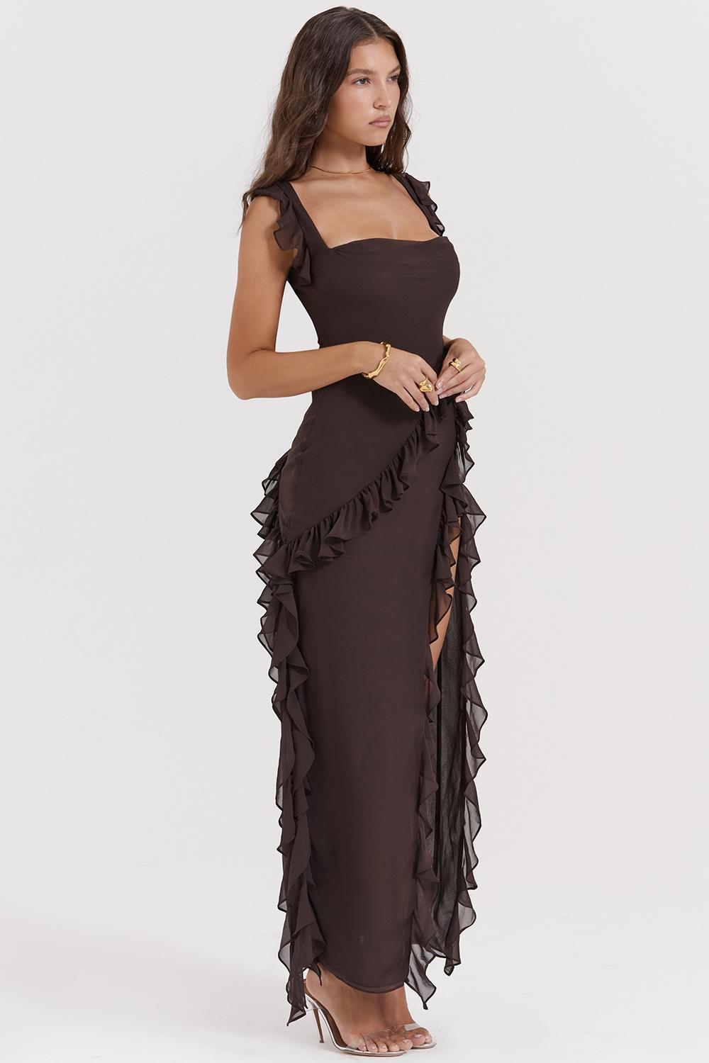 Ariela Mulberry Ruffle Maxi Dress Product Image