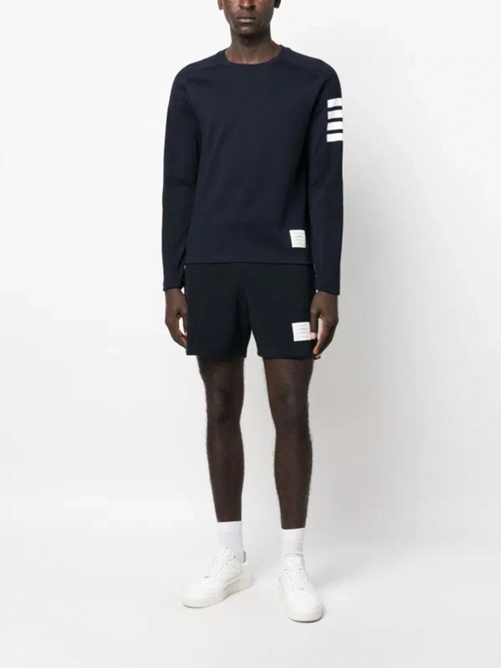 4 Bar Cotton Crewneck Sweater In Blue Product Image