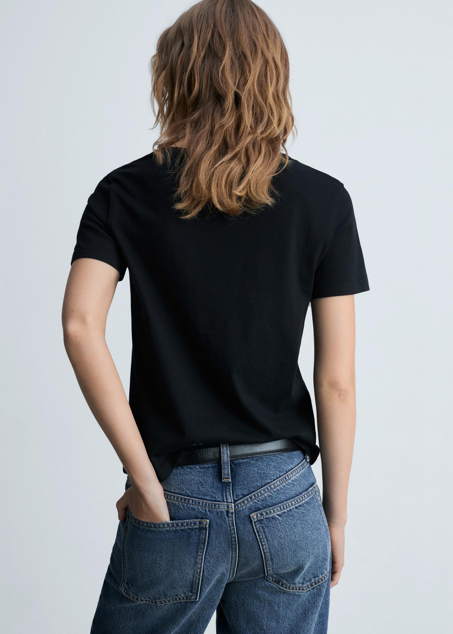 V-neck cotton T-shirt - Women | MANGO USA Product Image