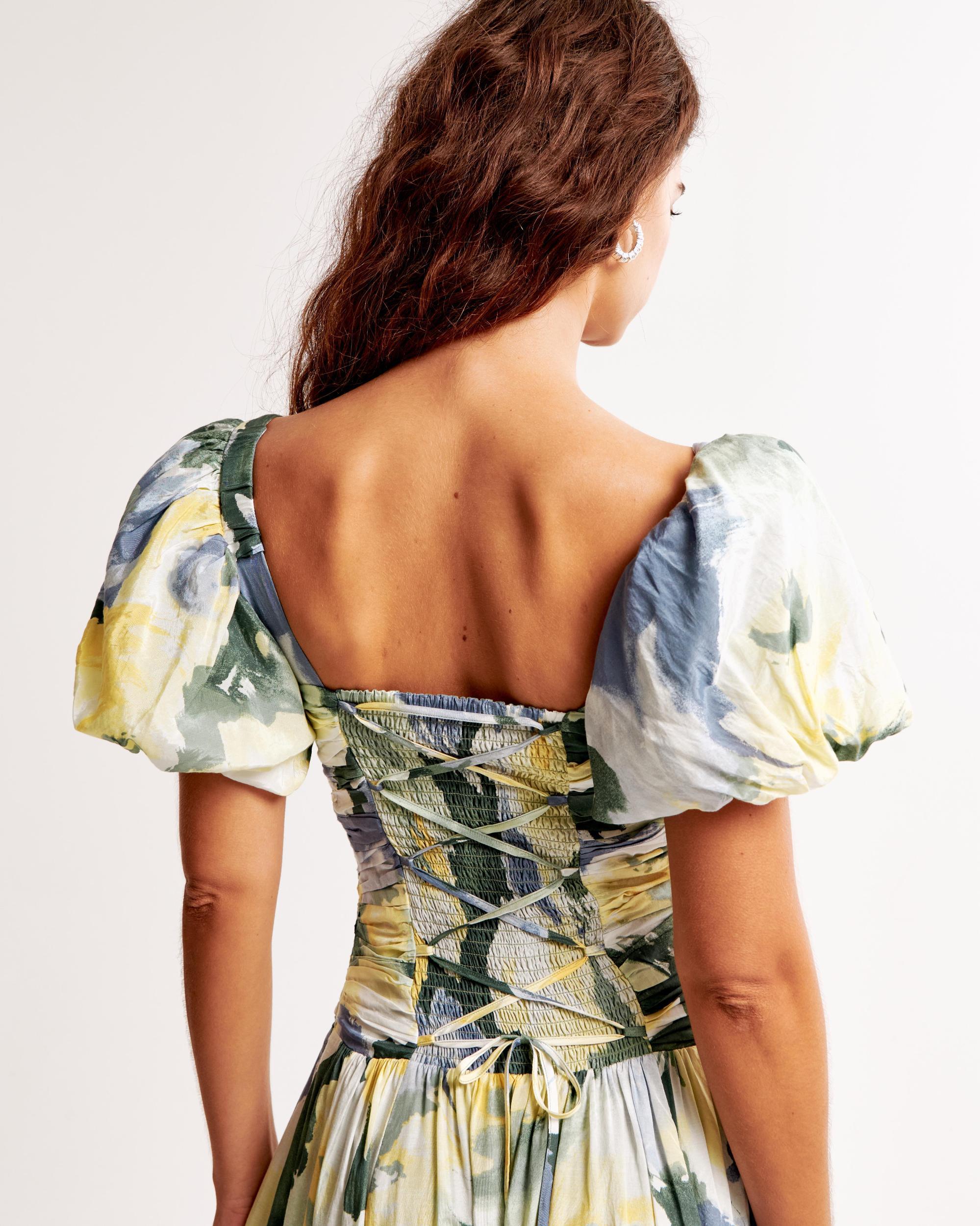 The A&F Emerson Dropped Waist Puff Sleeve Maxi Dress Product Image