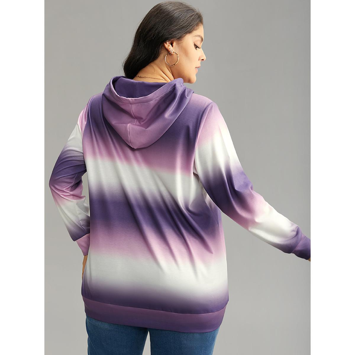 Plus Size Ombre Striped Kangaroo Pocket Hooded Sweatshirt Women Lilac Elegant Printed Hooded Dailywear Sweatshirts BloomChic 30/6X Product Image