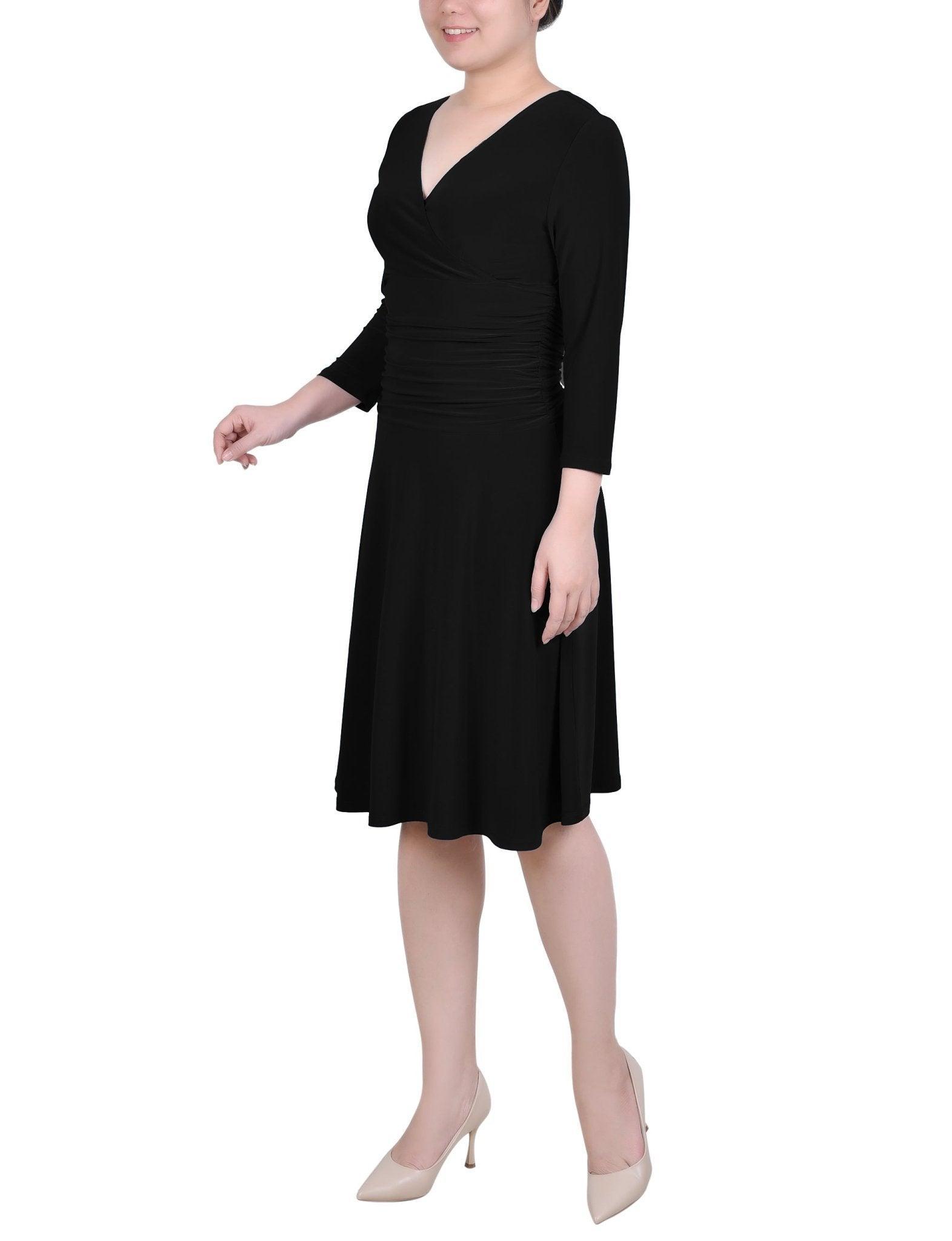 3/4 Length Sleeve Rouched-Waist Dress - Petite Product Image