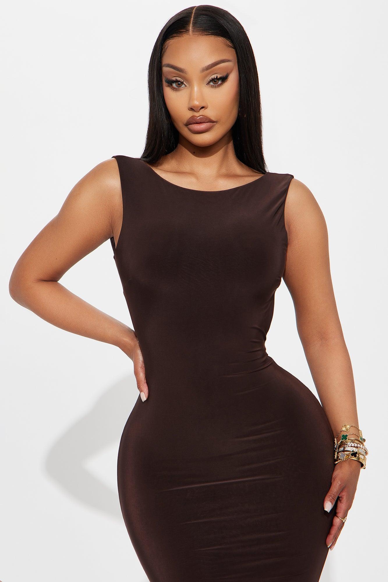 Alfie Backless Double Lined Ruched Maxi Dress - Chocolate Product Image