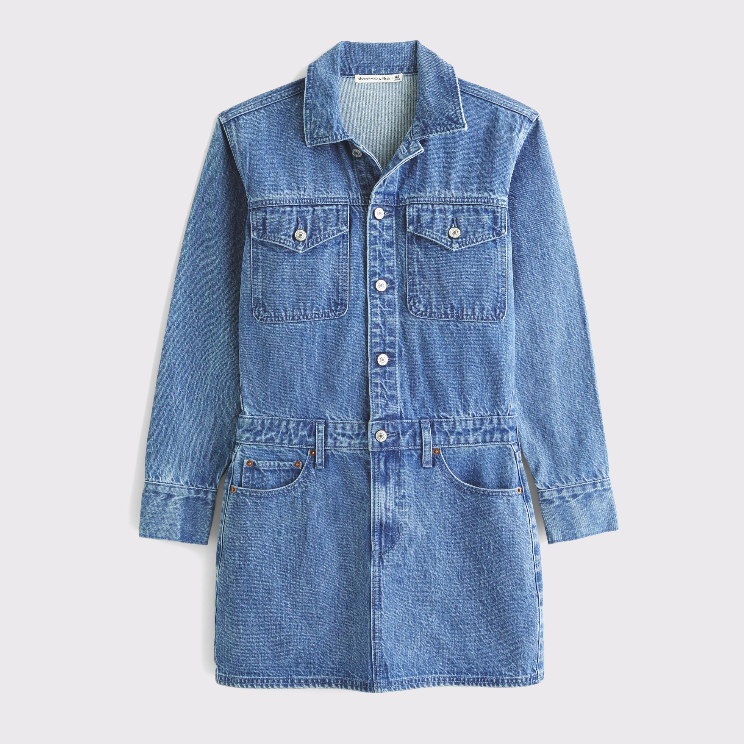 Long-Sleeve Denim Shirt Dress Product Image