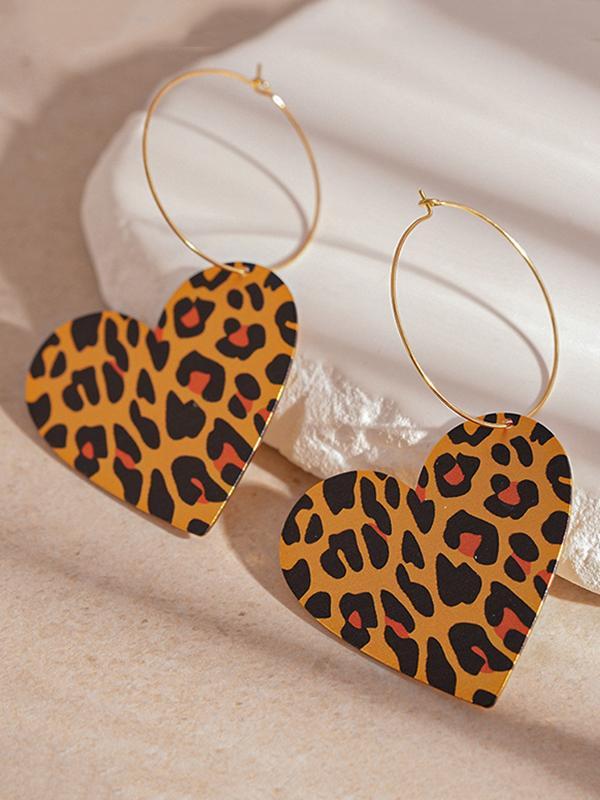 Heart Shape Leopard Earrings Accessories Product Image