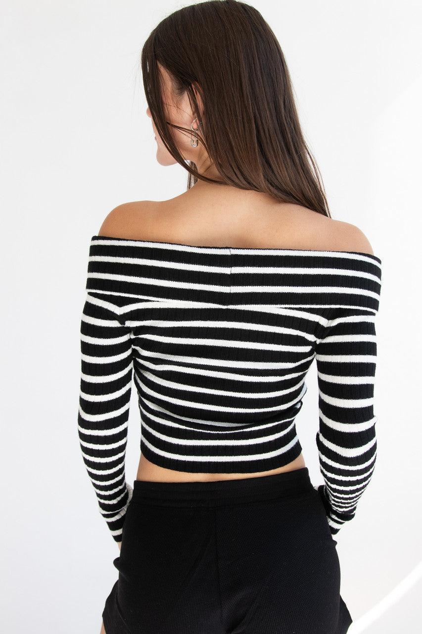Off The Shoulder Striped Sweater Product Image