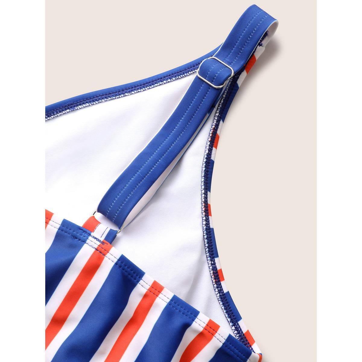 Plus Size Overlap Collar Contrast Striped Tie knot One Piece Swimsuit Women's Swimwear Navy Beach Tie knot Curve Bathing Suits High stretch One Pieces BloomChic 18-20/2X Product Image