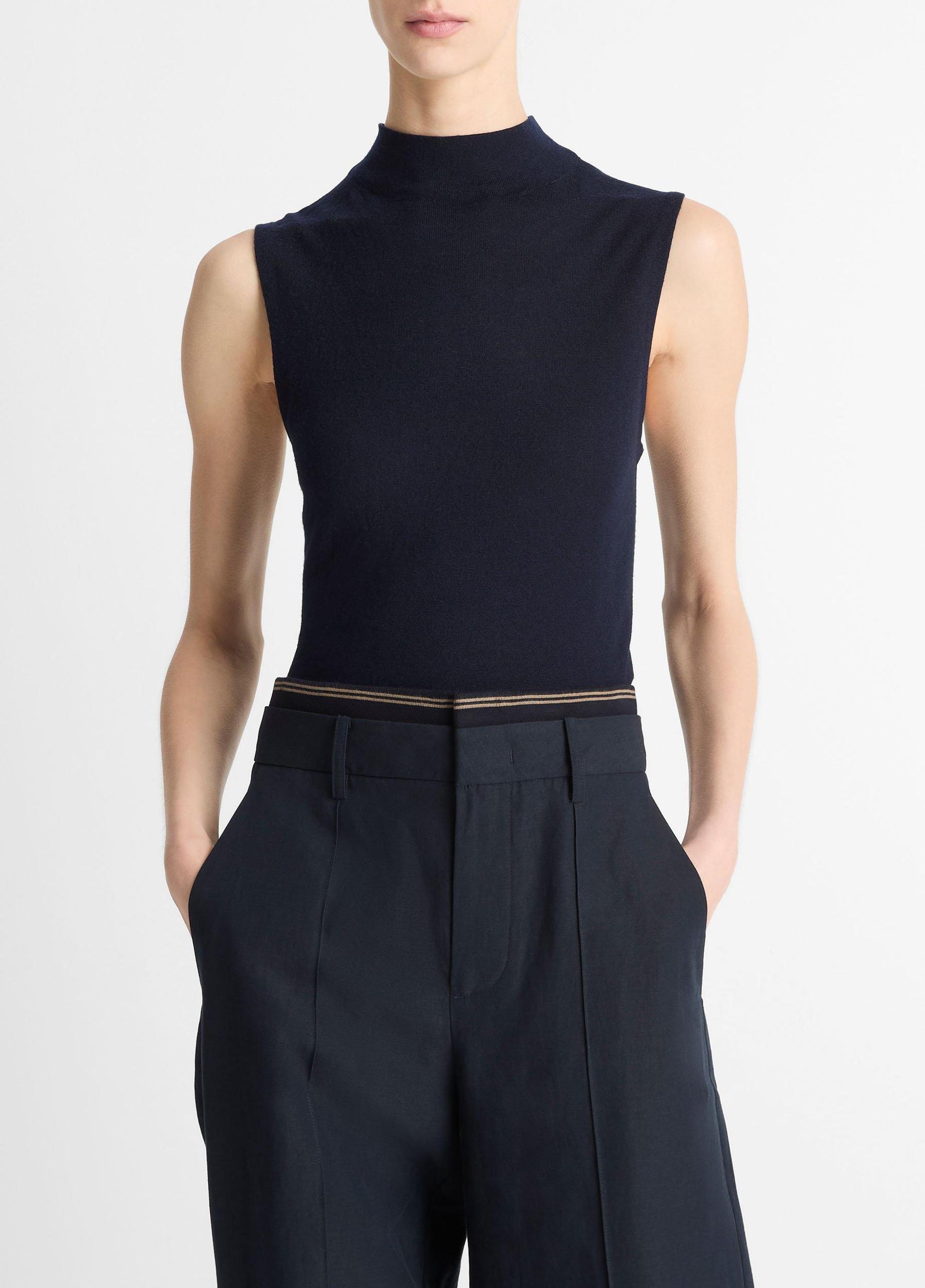Wool-Blend Sleeveless Mock-Neck Sweater Product Image